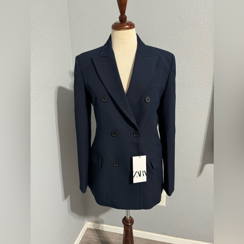 Zara Bloggers Fav Navy Blue Tailored Double Breasted Lapel Collar Blazer‎ Zs S - Picture 11 of 16